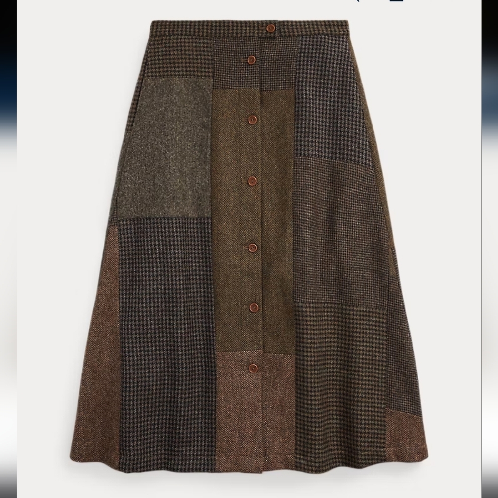 RRL Ralph Lauren Patchwork Wool  Midi Skirt Size Small